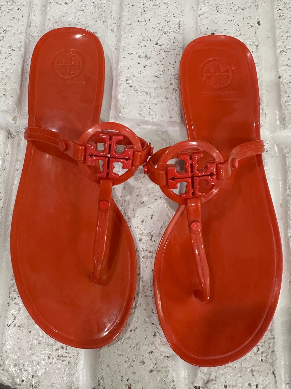 Tory Burch Mini Miller Red Jelly Logo Thong Sandals